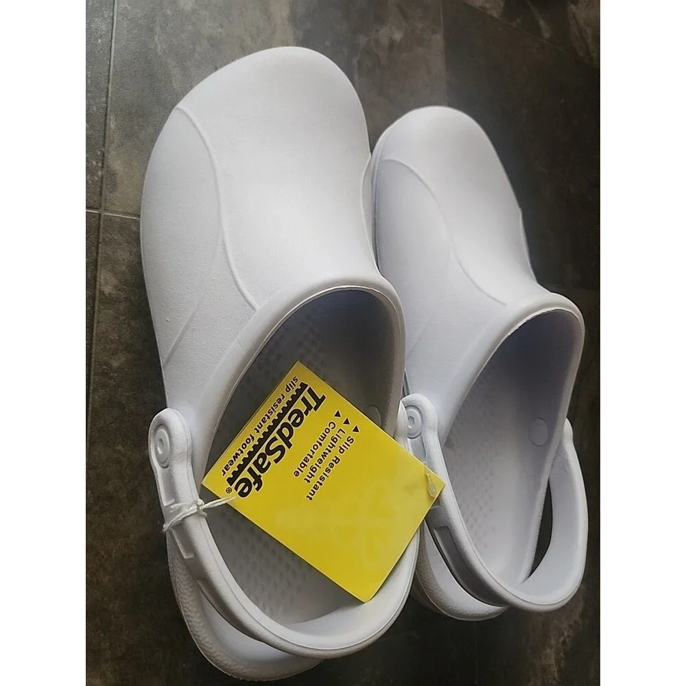 TredSafe Slip Resistant Shoes. M-10 W-11 W. White Clog W/ Closed Toe W/ Strap.
